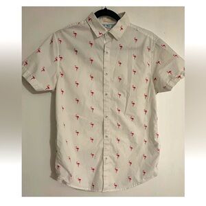 Denim & Flower SS Button-down Flamingo Shirt "Wear Your Happiness" Men's SMALL